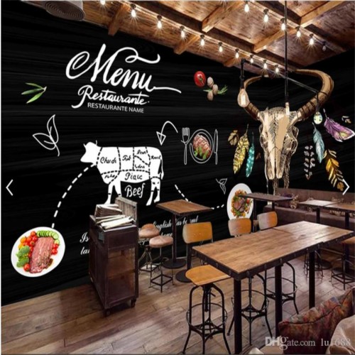 Custom Mural Wallpaper 3d Black Hand Painted Steak English