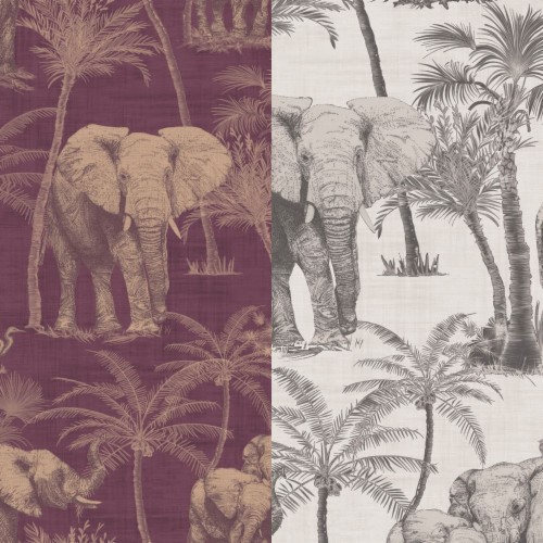 Arthouse Elephant Grove Jungle Pal Trees Bird Exotic - Purple Wallpaper