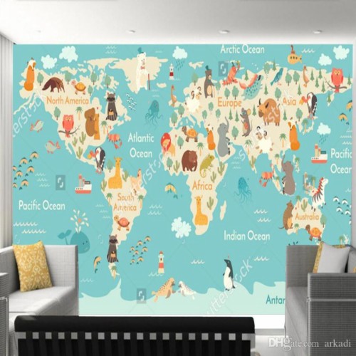 Arkadi Custom Children Wallpaper, Cartoon World Map Map Children