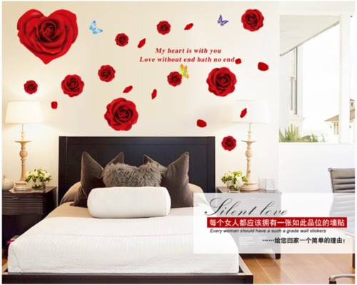 Romantic Roses Wall Stickers Home Decor Waterproof Red