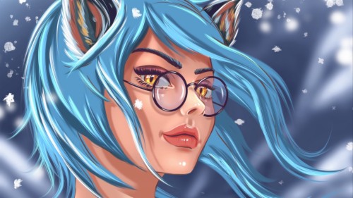 Wallpaper Girl Art Face Glasses Glance Hair Blue Face