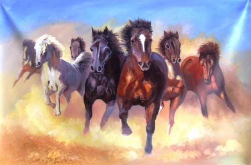 Seven Running Horses Painting Hd Print Wall Sticker - Seven Running ...