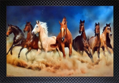 Seven Running Horses Painting Hd Print Wall Sticker - Seven Running