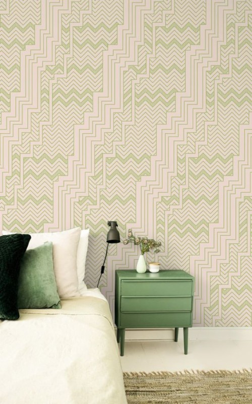 Beautiful Green Geometric Retro Wallpaper - Green Wallpaper Living Room ...