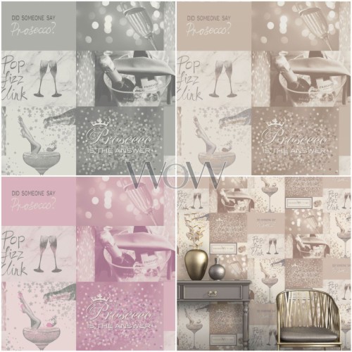Crown Fizz Prosecco Time Wallpaper Pink / Silver - Prosecco Wallpaper