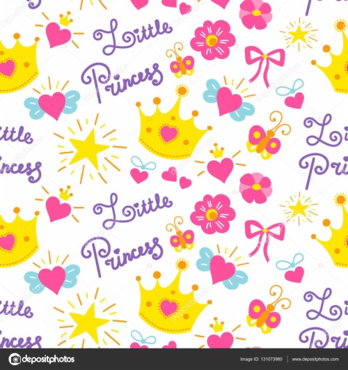 Posters Little Princess Pattern Vector Cute Girl Background - Cute ...