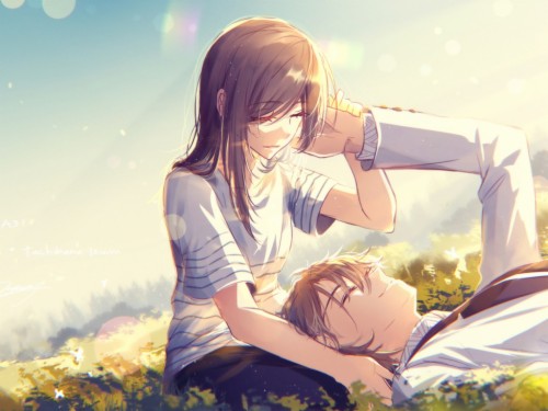 Wallpaper Cute Anime Couple Meadow Love Love Cute Anime