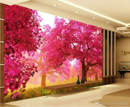 Cherry Blossom Mural On Silk Paper Painting Cherry Blossom