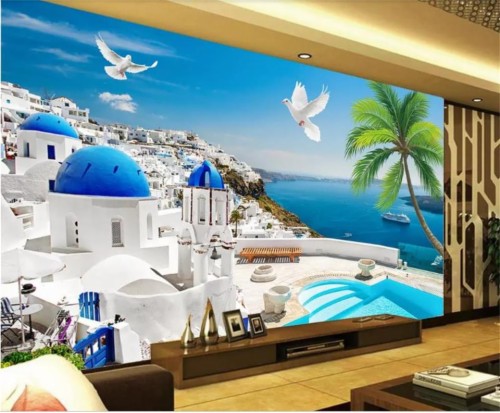 Custom 3d Photo Wallpaper Mural Living Room Aegean Lukisan