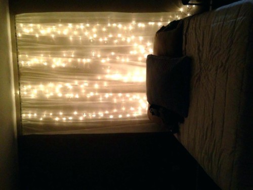 Headboard Fairy Lights Lights Behind Sheer Curtain