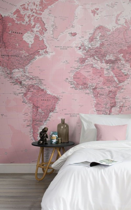 Pink World Map Wallpaper Mural Muralswallpaper In 2018 - World Map