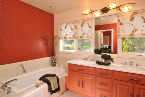 Japanese Cherry Blossom Bathroom Transitional With