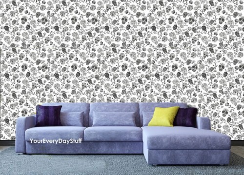 Skulls Wallpaper Floral Flowers Stars Glitter Gothic