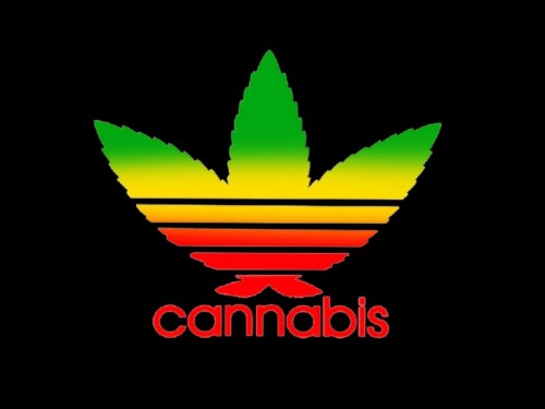 Cannabis Adidas Black T Shirt Short Sleeves Rasta Colors Logo