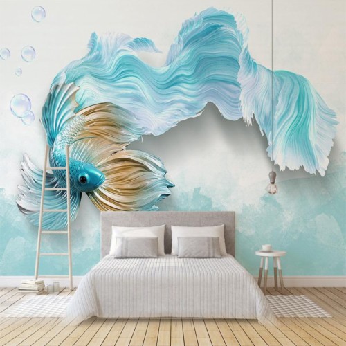 Custom 3d Mural Wallpaper Modern 3d Abstract Blue Peacock