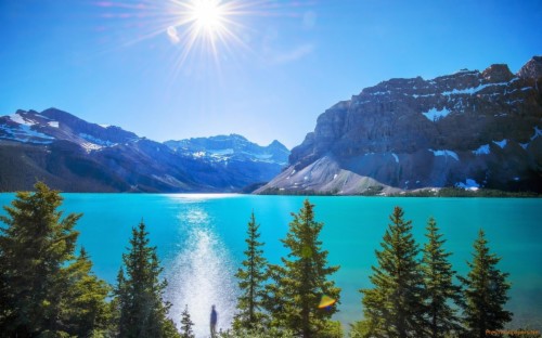 Bright Sun In The Clear Sky Above The Mountain Lake - Clear Skies Of