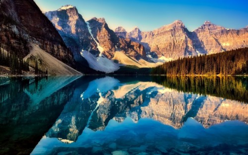 Download Wallpapers Banff, Moraine Lake, Sunset, Spring, - Moraine Lake ...