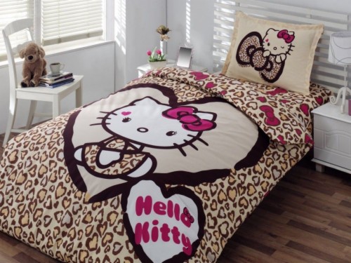 Pure White Bedroom With Brown Hello Kitty Bed Decor Simple Bed