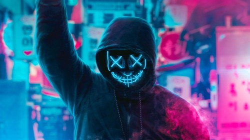 Anonymous, Artist, Hd, 4k, Neon, Mask Images - Neon Mask Wallpaper 4k