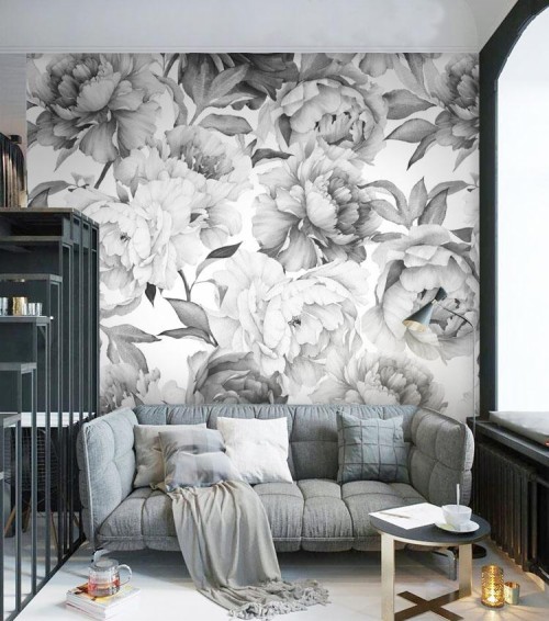 Black White And Grey Floral Murals (#3173001) - HD Wallpaper ...