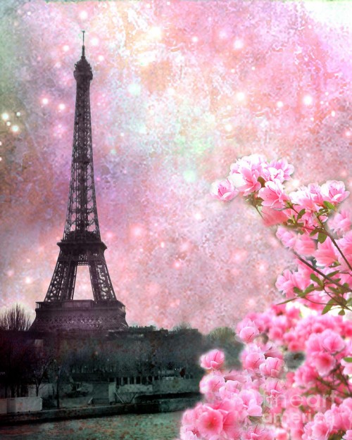 Paris Spring Pink Dreamy Eiffel Tower Romantic Pink - Cherry Blossom