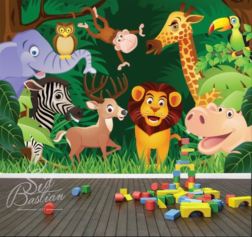 Wallpaper Anak Wallpaper Custom Zoo - Animated Jungle With Animals ...