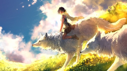 Download Princess Mononoke Wallpaper - Anime Girl Riding Wolf On Itl.cat
