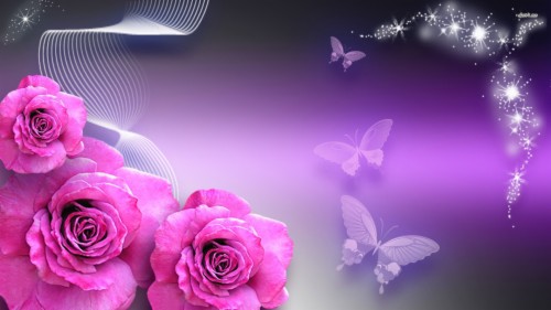 Butterflies Rosebuds Butterflies And Pink Roses Digital - Purple Roses