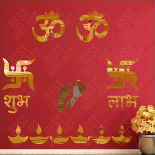 Best Decor Large Best Decor Om Swastik Golden Acrylic Wallpaper