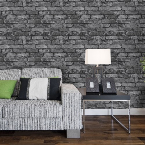 Grey Brick Wallpaper Living Room Ideas