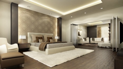 Cool Master Bedroom Design With Lovely Wallpaper And