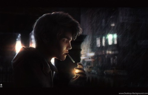 Smoking boy in sad love