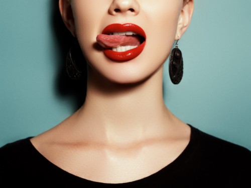 Tongue Out, Red Lipstick, Face, Women, Studio Shot, - Lips Tongue Out ...